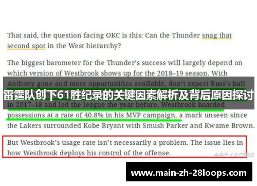 雷霆队创下61胜纪录的关键因素解析及背后原因探讨 雷霆队创下61胜纪录的关键因素解析及背后原因探讨