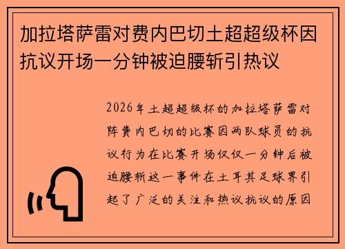 加拉塔萨雷对费内巴切土超超级杯因抗议开场一分钟被迫腰斩引热议 加拉塔萨雷对费内巴切土超超级杯因抗议开场一分钟被迫腰斩引热议